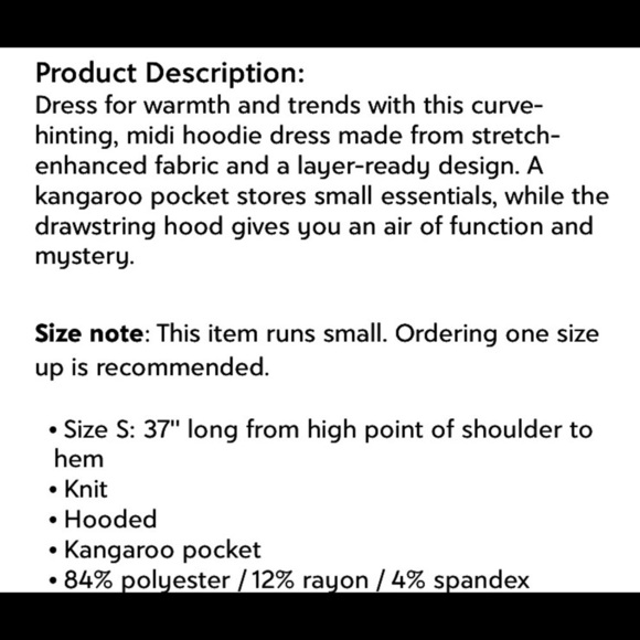 Hooded Sweatshirt Dress size 2X NWT Lightweight - Picture 5 of 5